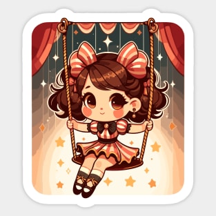 Circus girl give show on flying trapeze Sticker